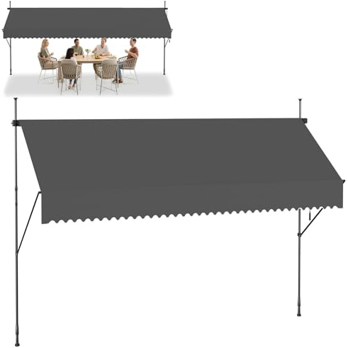 Froadp Klemmmarkise Markise Einziehbar Manuell Sonnenschutz Balkon Ohne Bohren UV-Schutz Wetterfest Höhenverstellbar Gelenkarmmarkise mit Handkurbel für Garten Terrasse (400x120cm, Anthrazit)