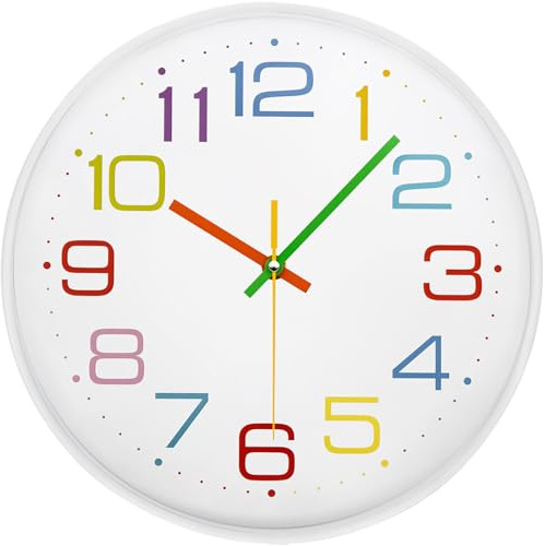 ACCSHINE Kinder Wanduhr Lautlos 30cm Bunt Zahlen Kinderwanduhr | Wanduhr ohne Tickgeräusche, Geeignet für Kinderzimmer, Wohnzimmer, Schlafzimmer, 1*AA Batteriebetrieb, Kinderwanduhr Modern