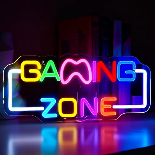 RNPKZ Gaming Zone - Cartello neon, per gaming, luce al neon, per gaming, per la camera dei giochi, per giochi e ragazzi