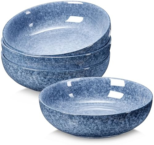 NUTRIUPS Keramic Lot de 4 saladiers Ø 21,5 cm, grand bol de 1,2 l, en céramique, bols de service, porcelaine de qualité supérieure (bleu marbré)