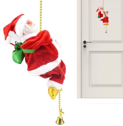 Generico Weihnachtsmann klettert mit Musik -13 cm Elektrische Weihnachtsdekoration batteriebetrieben | Animierter Weihnachtsmann auf Seil für Wohnzimmer, Büro, Zimmer, Partys und