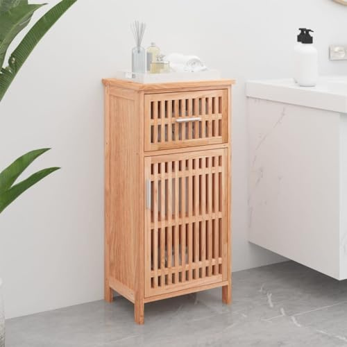 HFXHIJXQ Badschrank 42x29x82 cm Massivholz Nussbaum Badmöbel Stauraum Aufbewahrungsschrank mit Gittertür und Schublade Modernes Design Robust und Langlebig für Badezimmer Gäste WC