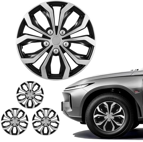 VEVOR Juego de 4 Tapacubos 15 Pulgadas, Embellecedores de Rueda R15, Tapacubos Universales de 10 Radios de ABS, Resistente y Duradero, para Llantas de Hyundai, Chevrolet, Ford, Honda, Plata y Negro