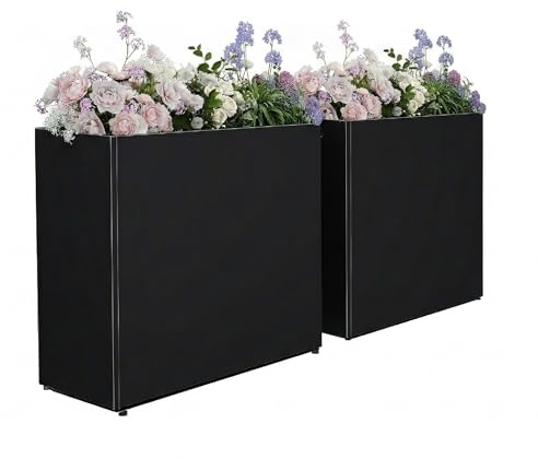 2er Set Hochbeet Metall für Balkon Garten Terrasse – Rechteckiger Pflanzkübel XXL Lang & Schmal, Wetterfester Blumenkasten für Outdoor (Schwarz-2er Set)