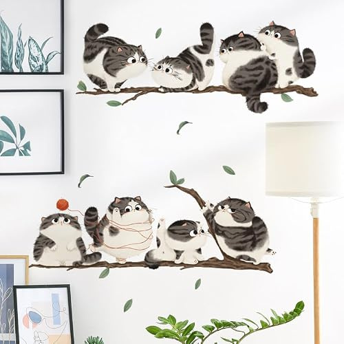 HGDESIGN® Wandtattoo Wandaufkleber Rundliche fette Lustige Süße Katze auf Ast Kinderzimmer Babyzimmer Schlafzimme Kinder Baby Jungen Mädchen (B)