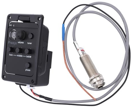 Hamwesh Préampli pour Guitare Acoustique, Commandes de Volume, Basses, Aigus, Commutateur de Phase, Accordeur intégré avec Amplificateur de Guitare Acoustique, Préampli avec Micro Sonicore pré-câblé
