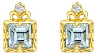 Ohrringe Gelbgold 9K/14K/18K mit Quadrat Hellblau Aquamarin, Krone Form
