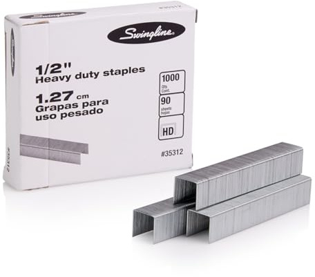 Rexel Swingline Staples, Heavy Duty, 1/2 Length, 90 Sheet Capacity, 100/Strip, 1000/Box, 1 Pack (35312)