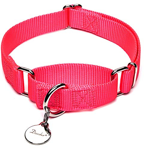 Dazzber Martingal Halsbänder für Hunde, Verstellbar Langlebig Kein Escape Stop Ziehen Hundehalsband Nylon für Große/Mittlere/Kleine Hunde (L, Leuchtend Rosa)