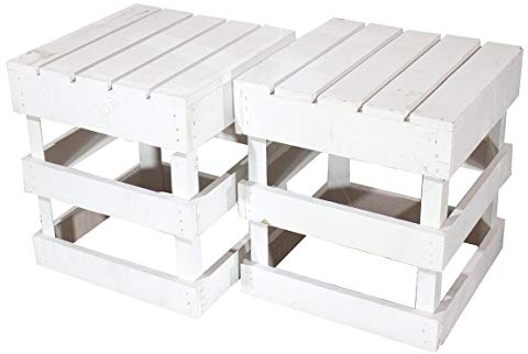 2X Vintage-Möbel 24 Weißer Hocker aus Holz 42cm x 42cm x 45cm Sitzgelegenheit Weiss Obstkisten Weinkisten Stuhl Vintage Shabby chic Weinkiste aus dem Alten Land Vintage Dekoration Tisch Natur