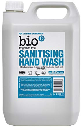 Bio-d Fragrance Free Sanitising Hand Wash - Vegan and Eco Friendly (1 x 5 Litre)