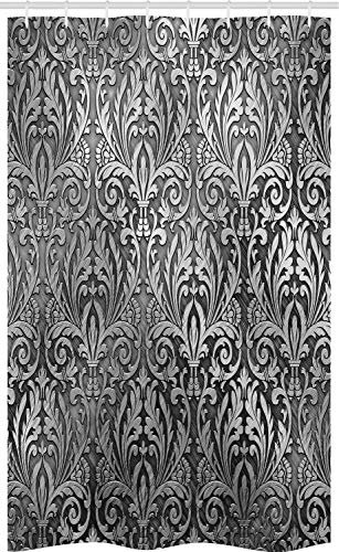 ABAKUHAUS Damask Schmaler Duschvorhang, Klassische Blumen Relief, Badezimmer Deko Set aus Stoff mit Haken, 120 x 180 cm, Grau schwarz
