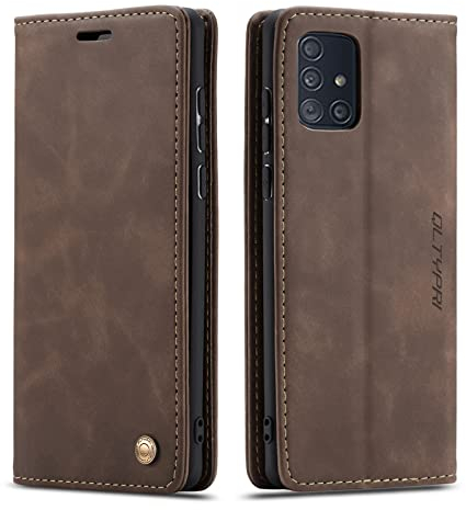 QLTYPRI Hülle für Samsung Galaxy A71, Vintage Dünne Handyhülle mit Kartenfach Geld Slot Ständer PU Ledertasche TPU Bumper Wallet Case Flip Schutzhülle für Samsung Galaxy A71 - Kaffee Braun