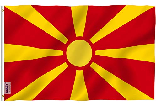 Anley Fly Breeze 3x5 Fuß Mazedonien Flagge - Lebendige Farbe und UV-Lichtechtheit - Leinwandkopf und doppelt genäht - Mazedonische Flaggen Polyester mit Messingösen 3 x 5 Ft