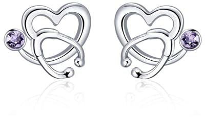 AOBOCO Ohrstecker Silber 925 Damen Ärztin Ohrringe Stecker Herz Kristall Earring Schmuck Geschenke Frauen Krankenschwester Medizinstudent