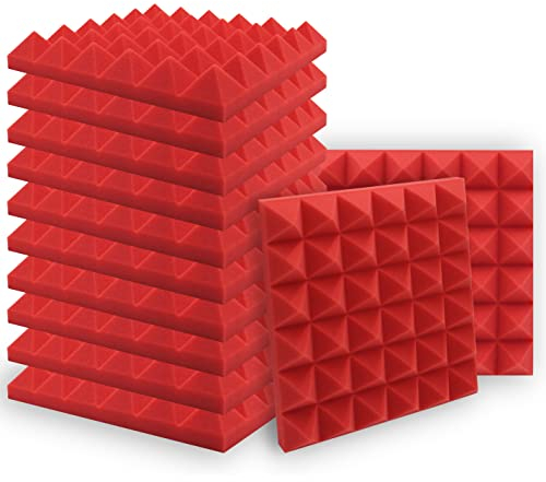 SK Studio 12 Stück Akustikschaumstoff Noppenschaumstoff Akustik Schaumstoff Schall Dämmung Dämmung für Tonstudio Schallabsorbierende Dämpfungswand Schaumpyramide 30x30x5cm, rot
