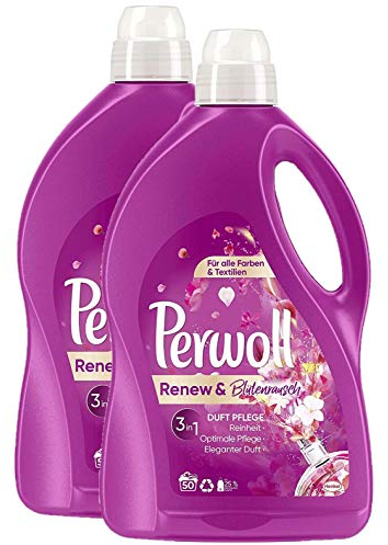 Perwoll Renew Blütenrausch Flüssigwaschmittel, 48 (2 x 24 Wäschen), Feinwaschmittel für Buntwäsche & Weißes, Color Waschmittel verleiht intensive Frische mit blumigem Duft
