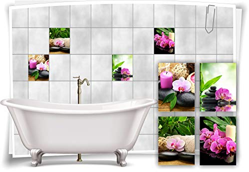 Medianlux Fliesen-Aufkleber SPA Wellness Orchidee Kerze Bambus Steine Lila Grün Bad WC Deko, 20x25cm fp5p464h-134382