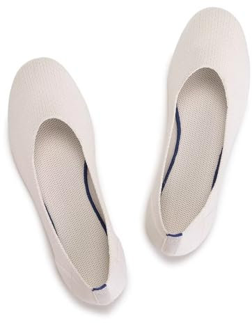 Frank Mully Women’s Ballet Flat Shoes Knit Dress Shoes Round Toe Slip On Ballerina Flats for Woman Low Wedge Comfort Soft, Cream, 10 UK