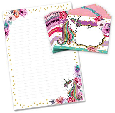 Briefblock mit Umschlag Einhorn Blumen für Kinder Briefpapier-Set (Block A4 mit 25 Blätter + 15 Umschläge)