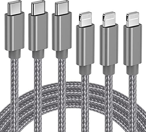 Quntis Cable USB C a Lightning 2M 3Pack, Cable iphone USB C MFi Certified Cable Lightning Carga Rápida Trenzado de Nylon para iPhone 14 13 12 11 Pro Max/XS Max/XR/X/8/7/6s/SE/iPad Mini Air, Airpods