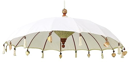 Bali Sonnenschirm Hängend Balinesischer Schirm Garten Baumwolle Baldachin zum aufhängen ca. 180 Ø cm Variante, Hängende Schirme:Weiß