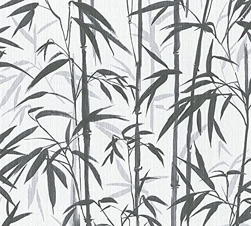Michalsky Living 379891 Change is good Papier peint tropical en bambou non tissé Blanc/gris/noir mat finement structuré