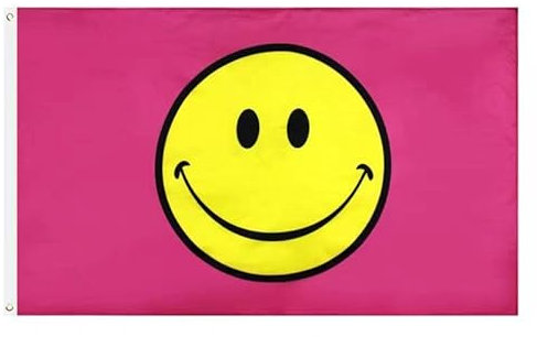 Pinke Smiley-Gesichts-Flagge, Banner für Schlafsaal, Schlafzimmer, Outdoor, 91 x 152 cm