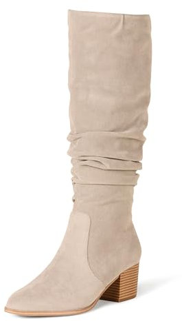 Amazon Essentials Stivali Alti Con Tacco A Blocco Donna, Grigio Chiaro, 38 EU Larga