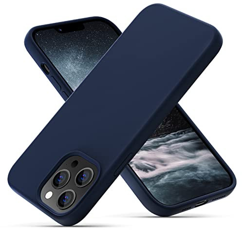 OIIAEE Silicone Case Designed for iPhone 13 Pro Max Case, Ultra Slim Shockproof Protective Liquid Silicone Phone Case with Soft Anti-Scratch Microfiber Lining, 6.7 inch, Navy Blue