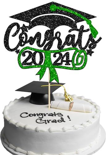 1 x grüner Glitzer Congrats Grad 2022 Kuchenaufsatz 2022 Graduate Congrats Grad Cap Diplom Kuchen Dekorationen für 2022 Abschlussfeier Party Dekorationen Zubehör