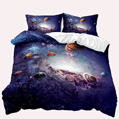 TULTOAP Bettwäsche Galaxie 135x200 3D Universe Starry Planet Weltall Bettbezug Lila Blau Universum Thema Bettwäsche Set für Erwachsene Teenager Kinder (Galaxie A,135 x 200 cm)