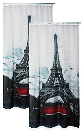 Haus und Deko Voile Vorhang 2er Set 140 x 245 cm Kräuselband Digitaldruck Paris City halbtransparent lichtdurchlässig Gardine Dekoschal Wohnzimmer Schlafzimmer Fensterschal