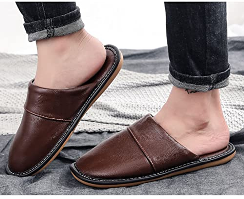 Samnuerly Kuhfell-Herbst- und Winter-Haushalts-Baumwollhausschuhe Herren-Hausschuhe mit dickem Boden aus Leder zum Warmhalten (Color : A, Size : 30(43-44)) (A 30(4344))