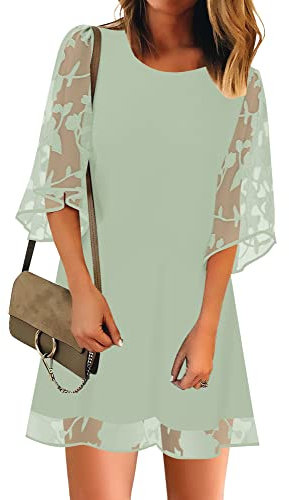 Roskiky Damen Festliches Kleid Für Hochzeitsgäste, Mintgrün, M, 3/4 Ärmel, Knielang, Atmungsaktiv, Sommer