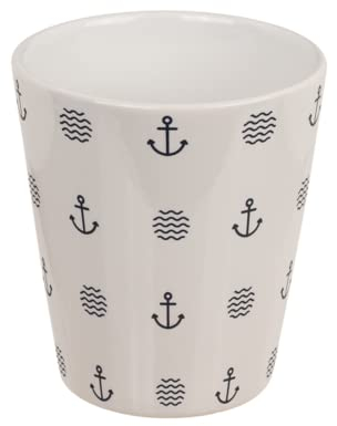 Seaside No.64 - Tasse maritime en faïence - avec ancres et vagues ou rayé avec logo - Phare ou ancre, bleu, blanc rouge (tasse blanche, symboles bleu)