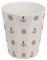 Seaside No.64 - Tazza marittima in gres porcellanato – con ancoraggi e onde o a righe con logo – faro o ancora, blu, bianco rosso (tazza bianca, simboli blu)