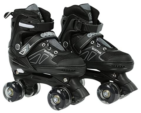 Patins à roulettes sans Roues Lumineuse, Rollers Quad Classiques, Roller Skates pour Filles et Garçon, Confortables et Respirants Patin a Roulette pour Débutants, Noir S (27 à 32)