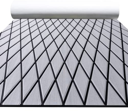 FOCEAN Boat Flooring EVA Foam Boat Decking Marine Mat Non-Slip Self-Adhesive Flooring Sheet for Motorboat Kayak Surfboard Garden Flooring Swimming Pools, 75''x 28'', Grey with Black Lines