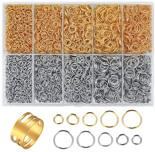 4800 Piezas de Anillos de Salto para Creación de Joyas,Kit de Accesorios de Reparación de Joyas, para Creación de Joyas, Collares, Pulseras DIY, con Anillo de Salto Abierto, Oro + Plata