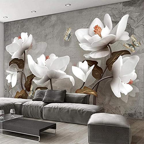 3D Fleur De Magnolia Blanche En Relief Papiers Peints Grands Autocollants, Papiers Peints Amovibles | Papier Peint Autocollant 3D Pour Chambre D'Enfant, Salle À Man 400 (largeur) x 280 (hauteur) cm