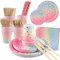 ZEEREE Vajilla de Fiesta, 175 piezas Puntos Set de Juego de Platos y Cubiertos, Cubertería de Cartón Vasos y Servilletas para Cumpleaños,Aniversarios (25 Invitados) (Rose Pink) (PARTYTZ)