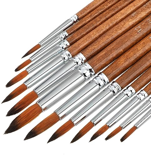 Watercolor Brushes 12Pcs Watercolor Painting Brush Set Round Pointed Tip Artist Paint Brushes Professional Detail Paint Brushes for Watercolor Acrylics Gouache Oil