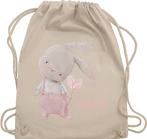 Turnbeutel Rucksack - Süßer Hase Mädchen mit Name personalisiert I Häschen I Rabbit I Langohr I Süße Hasen - Unisize - Naturweiß - personalisierter beutel kinder geschenke kindergarten