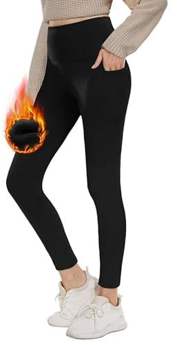CAMPSNAIL Thermo Leggings Damen-Winter Gefütterte High Waist Leggings mit Innenfleece Sportleggins Lang Warm Yogahose Laufhose(Schwarz,L)