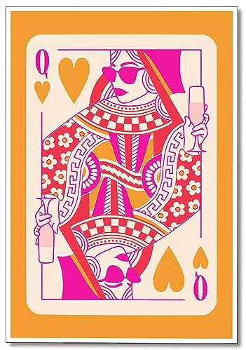 Wodkodnxy Pinke Poster Pokerkarten auf Leinwand, Wandkunst, Glücks-Poster, Herzkönigin, Poster für Zimmer, ästhetisch, mädchenhafte Wanddekoration für Schlafzimmer, Schlafsaal, 30,5 x 40,6 cm,
