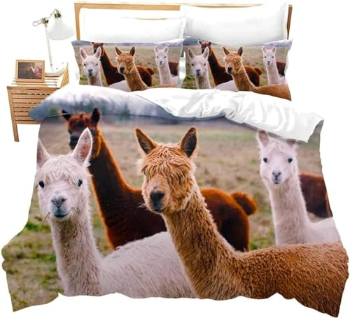 RAVILO Alpaka Bettwäsche 135x200 Weiche Mikrofaser Bettbezug 3D Druck Bettwäsche-Sets Tier Bettbezüge und 2 Kissenbezug 80x80 cm mit Reißverschluss
