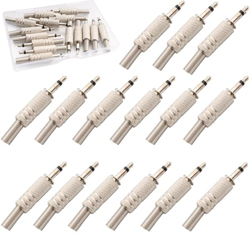 RUNCCI-YUN 15Stück TS Mono-Stecker 3,5mm Löten DIY Audiokabel Stecker,Ersatz-Klinkenstecker für Kopfhörer und Headset(Silber)
