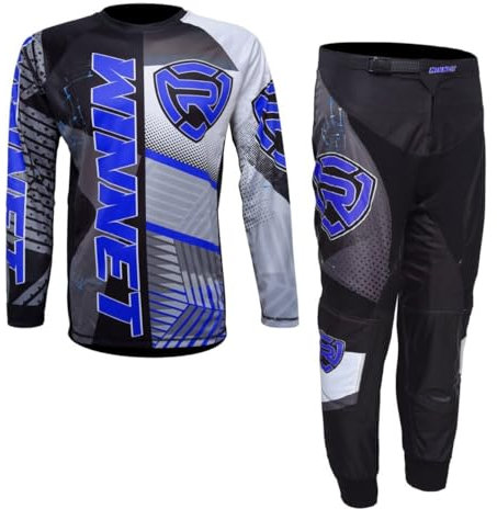 Completo tuta kit per moto da cross enduro quad fuori strada maglia maglietta e pantalone completino (L)