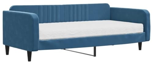 vidaXL Tagesbett, Gästebett mit Matratze, Sofabett Schlafsofa für Schlafzimmer Wohnzimmer, Bettsofa Sofa 2-in-1, Blau 100x200cm Samt